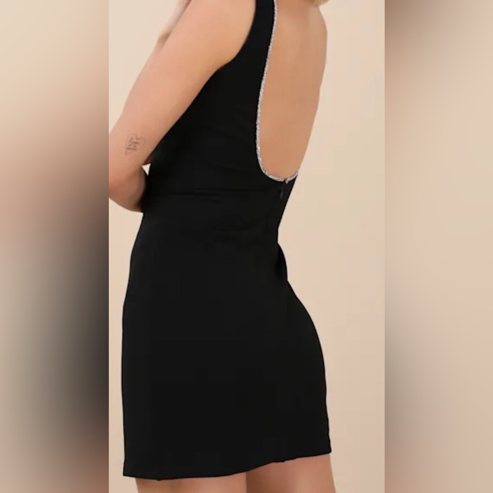 Lulu's Chic Brilliant Black Rhinestone backless Mini Dress - Picture 2 of 3